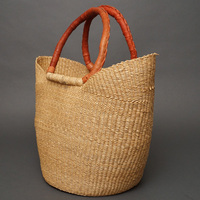 (ブルキナファソ)　猫耳マルシェバスケット　無地　(L)　No.7