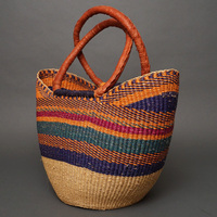 (ブルキナファソ)　猫耳マルシェバスケット　カラー　(L)　No.3