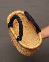 (ブルキナファソ)　楕円マルシェバスケット　ブラックレザー　無地　(S)　No.6