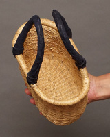 (ブルキナファソ)　楕円マルシェバスケット　ブラックレザー　無地　(S)　No.7