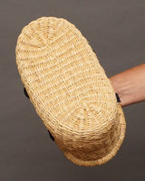 (ブルキナファソ)　楕円マルシェバスケット　ブラックレザー　無地　(S)　No.7