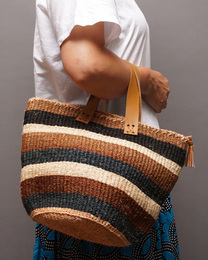 ケニア　ボーダーカラー　サイザルバッグ　8インチ　No,1