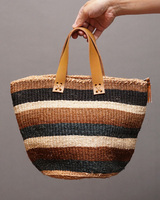 ケニア　ボーダーカラー　サイザルバッグ　8インチ　No,1