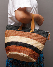 ケニア　ボーダーカラー　サイザルバッグ　8インチ　No,5