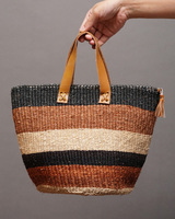ケニア　ボーダーカラー　サイザルバッグ　8インチ　No,5