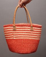 ケニア　サイザルバッグ　8インチ　レザーショートハンドル　No.4