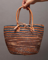 ケニア　サイザルバッグ　8インチ　レザーレース　No.9