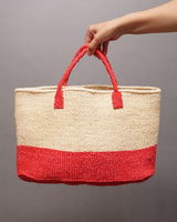 ケニア　サイザル2トーンカラーバッグ　ワイド　(ホワイト,レッド)