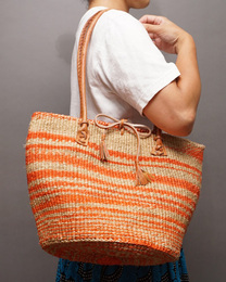 ケニア　サイザルバッグ　10インチ　レザーレース　No.17