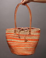 ケニア　サイザルバッグ　10インチ　レザーレース　No.17