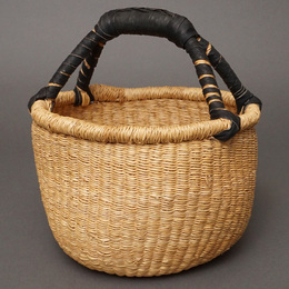 (ブルキナファソ)　半球マルシェバスケット　ブラックレザー　無地　(S)　No.12