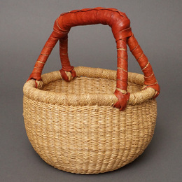 (ブルキナファソ)　半球マルシェバスケット　ブラウンレザー　無地　(S)　No.7