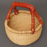 (ブルキナファソ)　半球マルシェバスケット　ブラウンレザー　無地　(S)　No.7