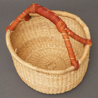 (ブルキナファソ)　半球マルシェバスケット　ブラウンレザー　無地　(S)　No.9