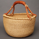 (ブルキナファソ)　半球マルシェバスケット　ブラウンレザー　無地　(L)　No.6