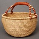 (ブルキナファソ)　半球マルシェバスケット　ブラウンレザー　無地　(L)　No.7