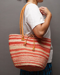 ケニア　サイザルバッグ　10インチ　レザーレース　No.8