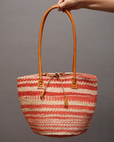 ケニア　サイザルバッグ　10インチ　レザーレース　No.8