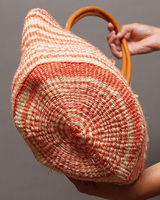 ケニア　サイザルバッグ　10インチ　レザーレース　No.8