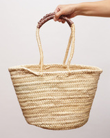 (モロッコ)　マルシェバスケット　ブラウンレザーハンドル　(M)