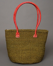 ケニア　サイザルジッパーバッグ 　ロングハンドル　10インチ　 (カーキグリーン)