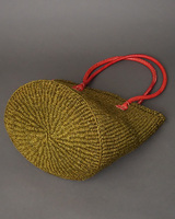 ケニア　サイザルジッパーバッグ 　ロングハンドル　10インチ　 (カーキグリーン)