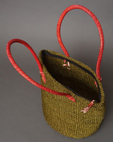 ケニア　サイザルジッパーバッグ 　ロングハンドル　10インチ　 (カーキグリーン)