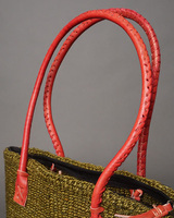 ケニア　サイザルジッパーバッグ 　ロングハンドル　10インチ　 (カーキグリーン)