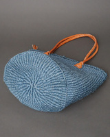 ケニア　サイザルジッパーバッグ 　ロングハンドル　10インチ　 (アッシュブルー)