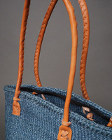 ケニア　サイザルジッパーバッグ 　ロングハンドル　10インチ　 (アッシュブルー)