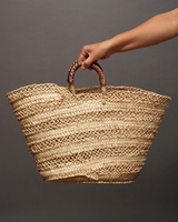 (モロッコ)　マルシェバスケット　ブラウンレザーハンドル　(LL)