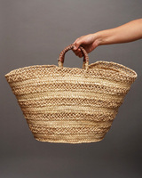 (モロッコ)　マルシェバスケット　ブラウンレザーハンドル　(LL)